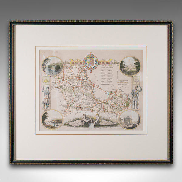 Antique County Map, Berkshire, English Framed Lithograph, Cartography, Victorian
