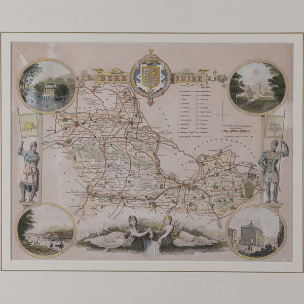 Antique County Map, Berkshire, English Framed Lithograph, Cartography, Victorian