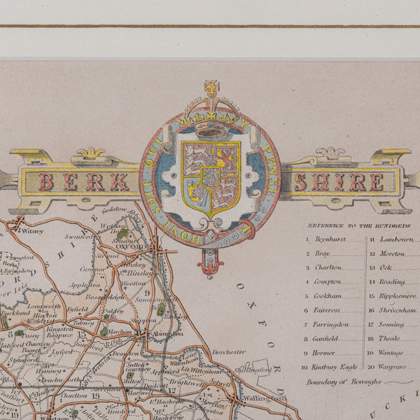 Antique County Map, Berkshire, English Framed Lithograph, Cartography, Victorian