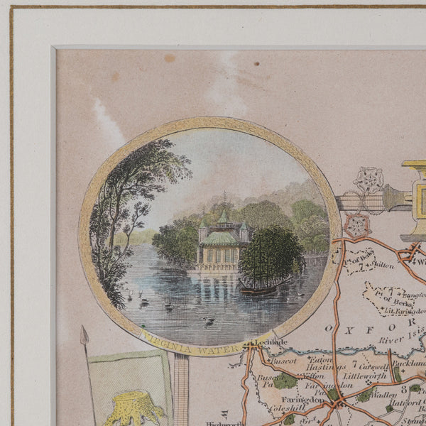 Antique County Map, Berkshire, English Framed Lithograph, Cartography, Victorian