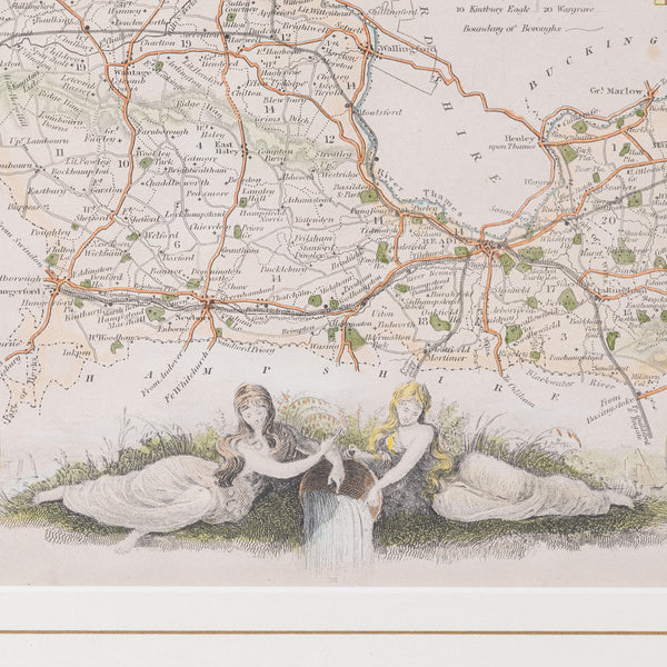 Antique County Map, Berkshire, English Framed Lithograph, Cartography, Victorian