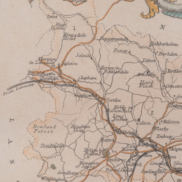 Antique West Yorkshire Map, English, Framed Lithography, Cartography, Victorian