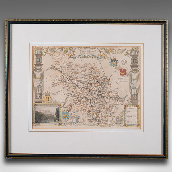 Antique West Yorkshire Map, English, Framed Lithography, Cartography, Victorian