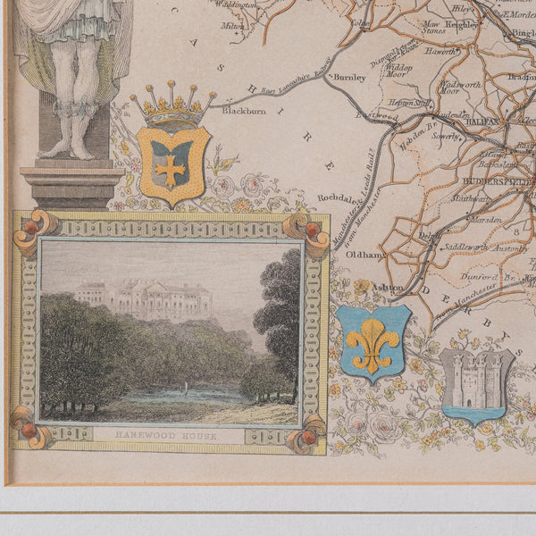 Antique West Yorkshire Map, English, Framed Lithography, Cartography, Victorian