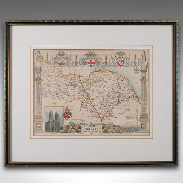 Antique North Yorkshire Map, English, Framed Lithography, Cartography, Victorian