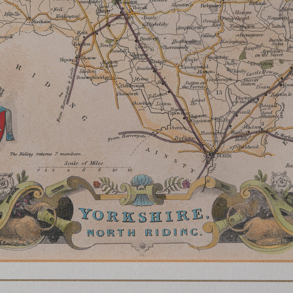 Antique North Yorkshire Map, English, Framed Lithography, Cartography, Victorian