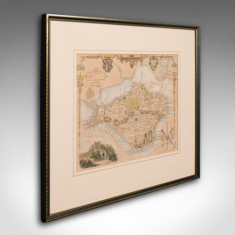 Antique Lithography Map, Isle of Wight, English, Framed, Engraving, Cartography