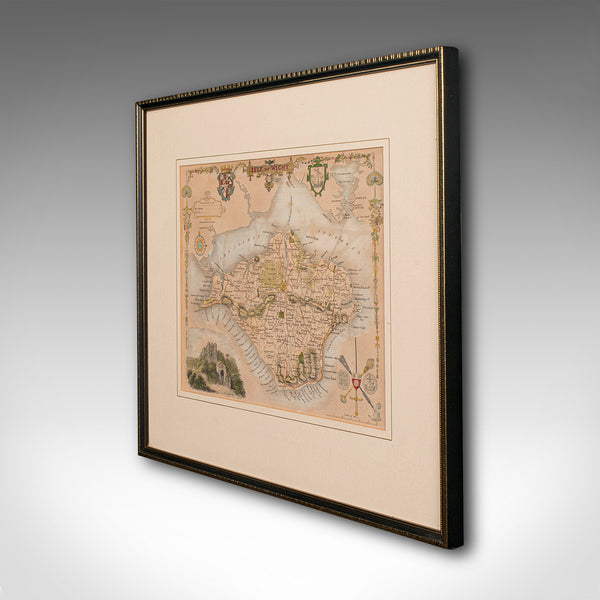 Antique Lithography Map, Isle of Wight, English, Framed, Engraving, Cartography