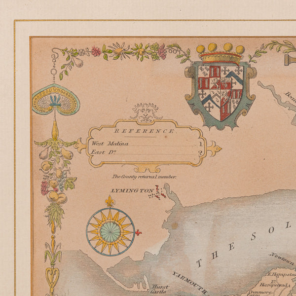 Antique Lithography Map, Isle of Wight, English, Framed, Engraving, Cartography