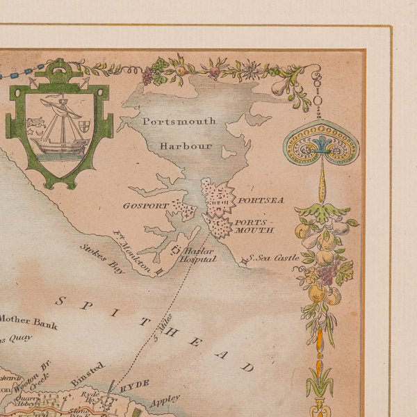 Antique Lithography Map, Isle of Wight, English, Framed, Engraving, Cartography