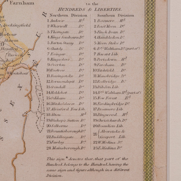Antique Lithography Map, Hampshire, England, Framed Cartography, Victorian, 1850