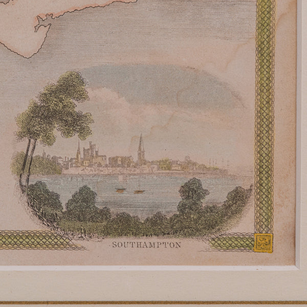 Antique Lithography Map, Hampshire, England, Framed Cartography, Victorian, 1850