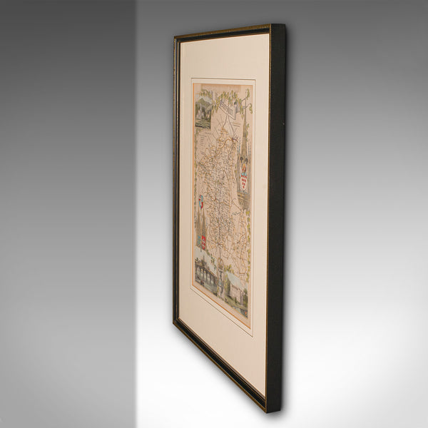 Antique Lithography Map, Worcestershire, English, Framed Engraving, Cartography