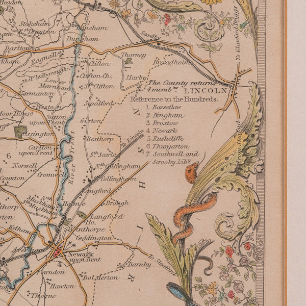 Antique Nottinghamshire Map, English, Framed, Cartographic Interest, Victorian