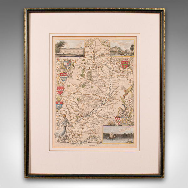 Antique Nottinghamshire Map, English, Framed, Cartographic Interest, Victorian