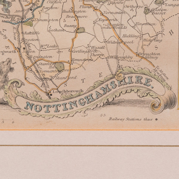 Antique Nottinghamshire Map, English, Framed, Cartographic Interest, Victorian