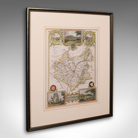 Antique Leicestershire Map, English, Framed Cartographic Interest, Victorian