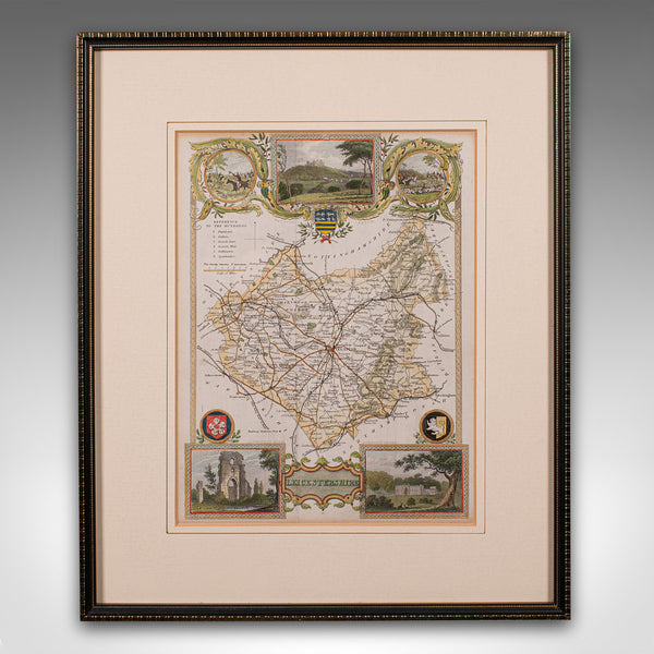 Antique Leicestershire Map, English, Framed Cartographic Interest, Victorian