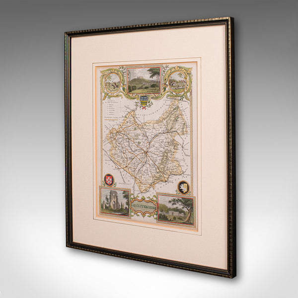 Antique Leicestershire Map, English, Framed Cartographic Interest, Victorian