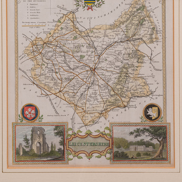 Antique Leicestershire Map, English, Framed Cartographic Interest, Victorian