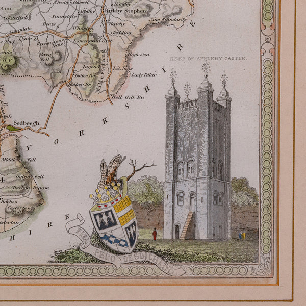 Antique Lithography Map, Westmoreland, English, Framed, Cartography, Victorian