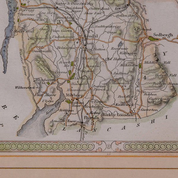 Antique Lithography Map, Westmoreland, English, Framed, Cartography, Victorian