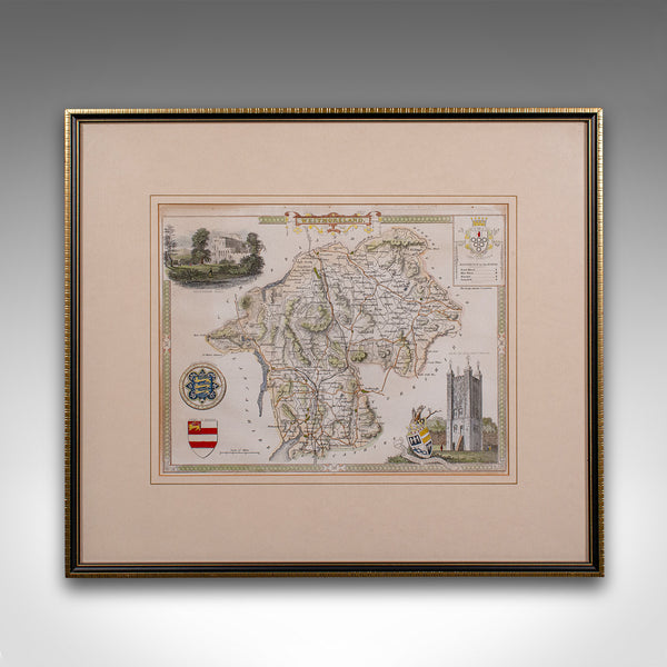 Antique Lithography Map, Westmoreland, English, Framed, Cartography, Victorian