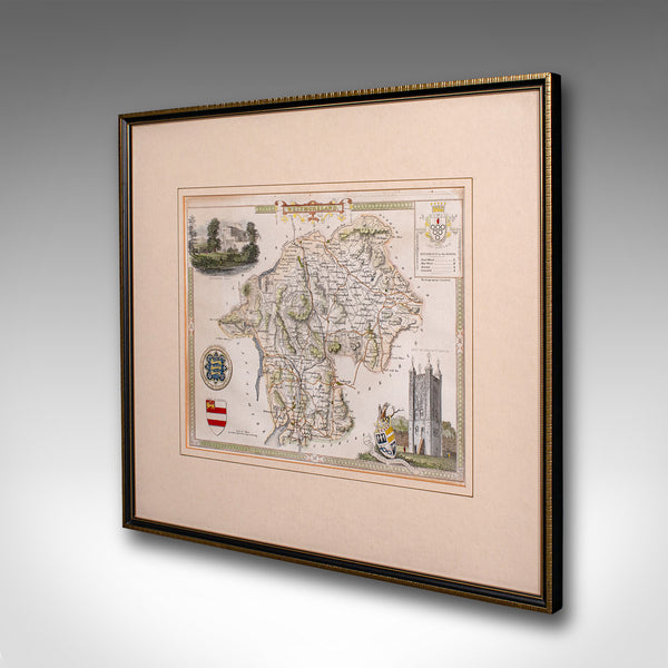 Antique Lithography Map, Westmoreland, English, Framed, Cartography, Victorian