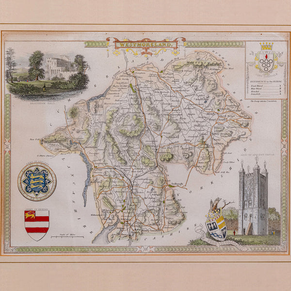 Antique Lithography Map, Westmoreland, English, Framed, Cartography, Victorian