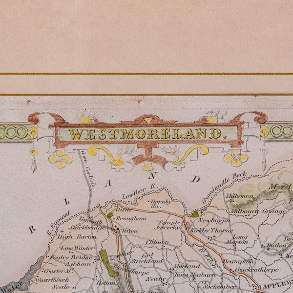 Antique Lithography Map, Westmoreland, English, Framed, Cartography, Victorian