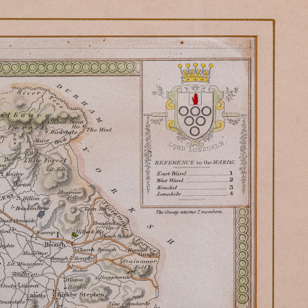 Antique Lithography Map, Westmoreland, English, Framed, Cartography, Victorian
