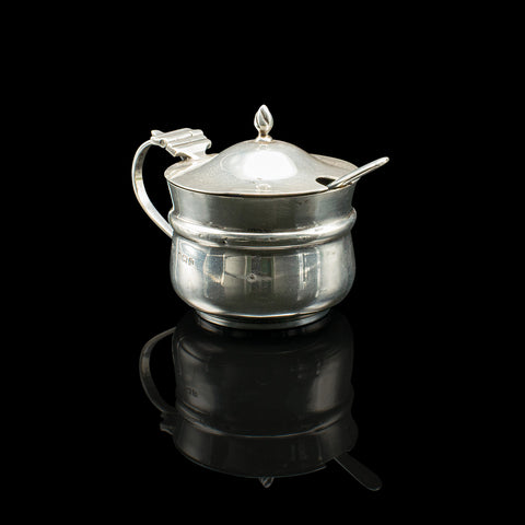 Antique Mustard Pot, English, Silver, Table Condiment Server, Hallmarked, 1919