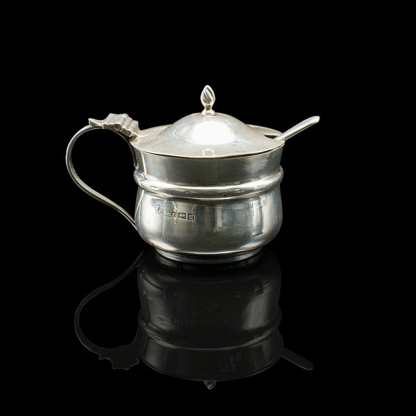 Antique Mustard Pot, English, Silver, Table Condiment Server, Hallmarked, 1919