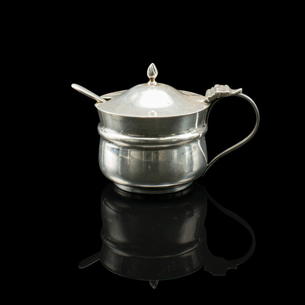 Antique Mustard Pot, English, Silver, Table Condiment Server, Hallmarked, 1919