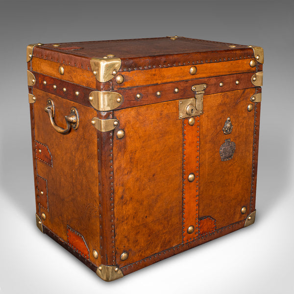 Pair Of Vintage Officer's Luggage Cases, English, Leather, Bedside Nightstand