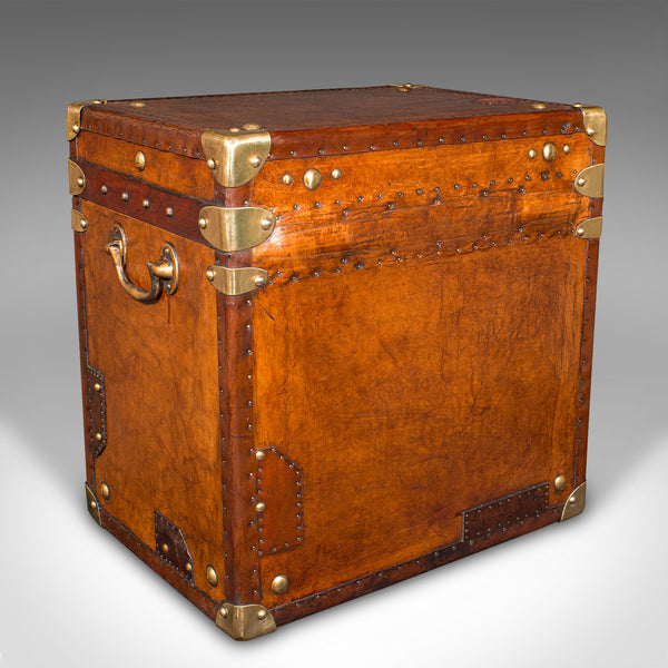 Pair Of Vintage Officer's Luggage Cases, English, Leather, Bedside Nightstand