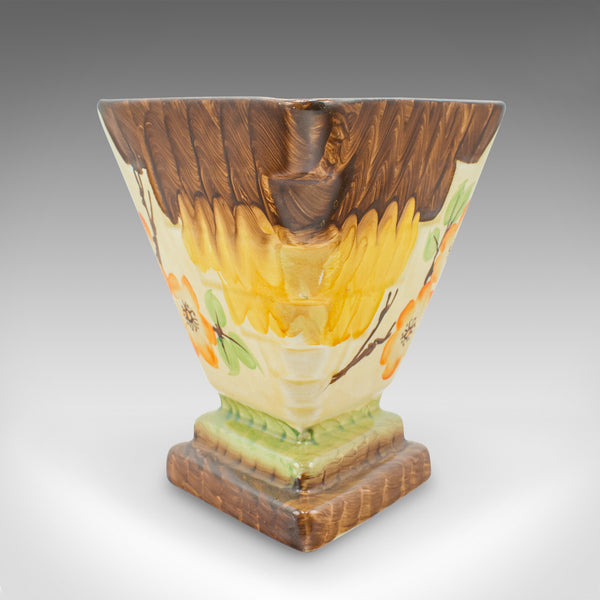 Vintage Art Deco Flower Vase, English Handpainted Ceramic, Diamond Form, Planter
