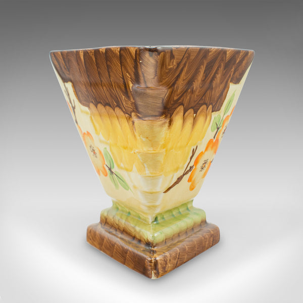 Vintage Art Deco Flower Vase, English Handpainted Ceramic, Diamond Form, Planter