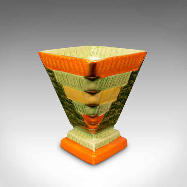 Vintage Dried Flower Vase, English, Handpainted Ceramic, Pot, Art Deco, C.1930