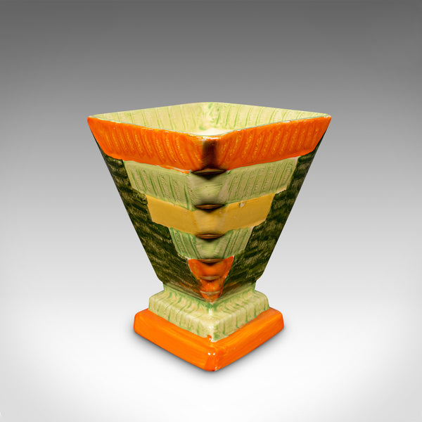 Vintage Dried Flower Vase, English, Handpainted Ceramic, Pot, Art Deco, C.1930