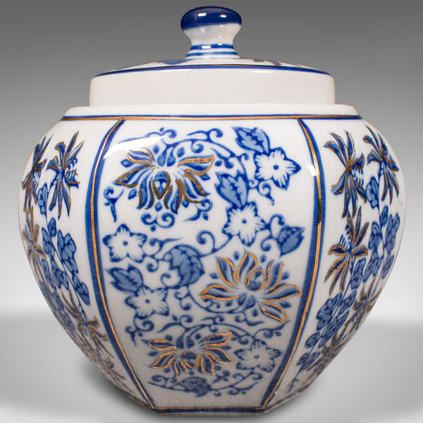 Vintage Blue and White Spice Jar, Chinese, Ceramic, Decorative Pot, Art Deco