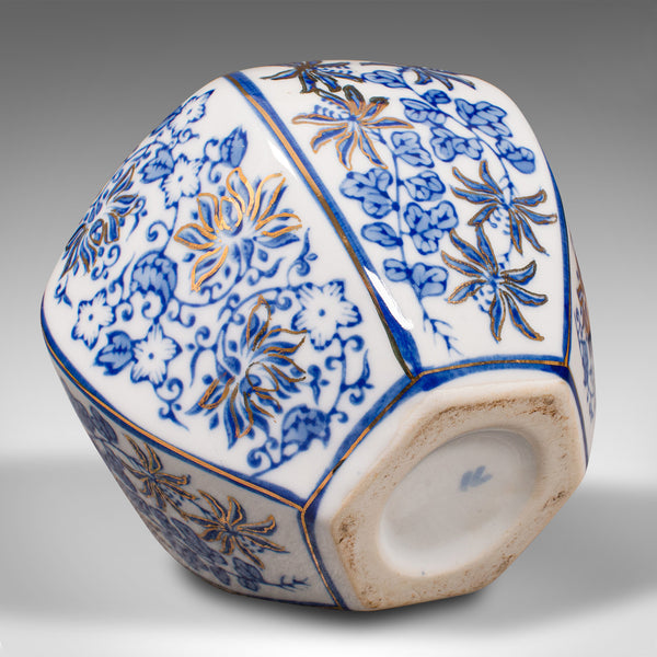 Vintage Blue and White Spice Jar, Chinese, Ceramic, Decorative Pot, Art Deco