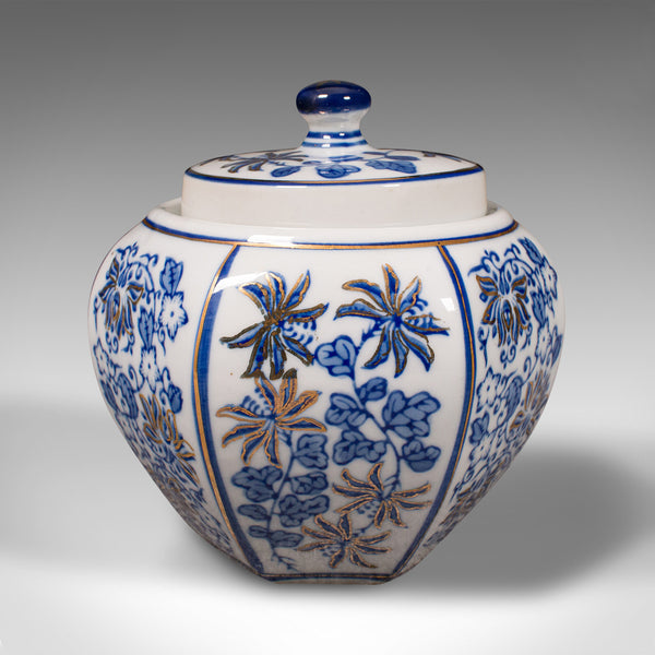 Vintage Blue and White Spice Jar, Chinese, Ceramic, Decorative Pot, Art Deco