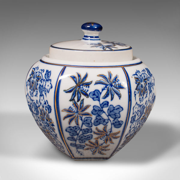 Vintage Blue and White Spice Jar, Chinese, Ceramic, Decorative Pot, Art Deco