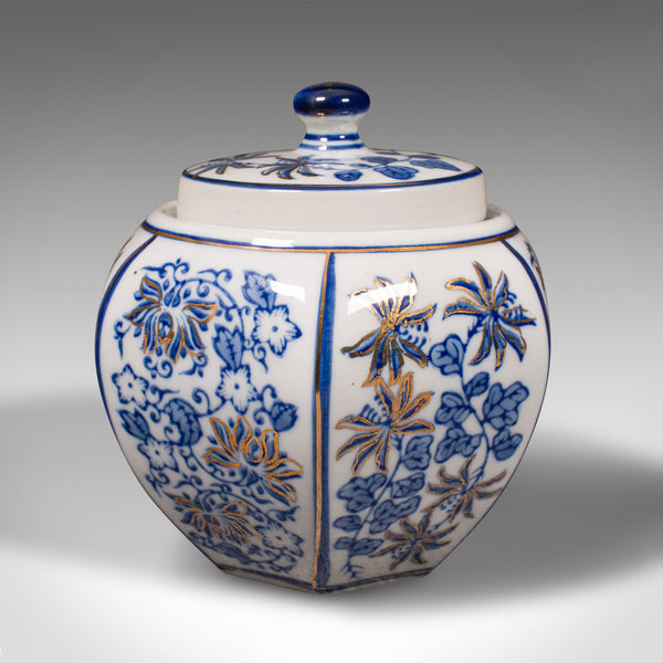 Vintage Blue and White Spice Jar, Chinese, Ceramic, Decorative Pot, Art Deco