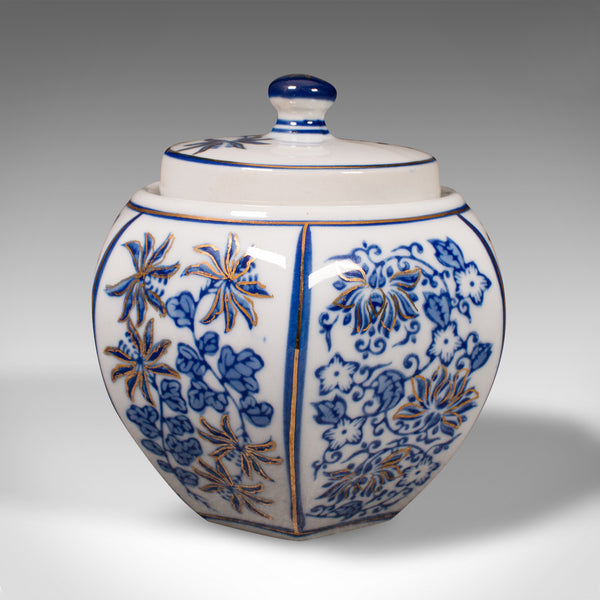 Vintage Blue and White Spice Jar, Chinese, Ceramic, Decorative Pot, Art Deco