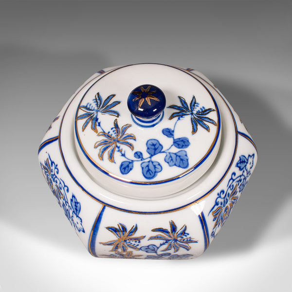 Vintage Blue and White Spice Jar, Chinese, Ceramic, Decorative Pot, Art Deco