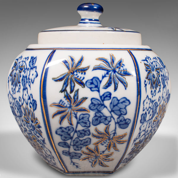 Vintage Blue and White Spice Jar, Chinese, Ceramic, Decorative Pot, Art Deco