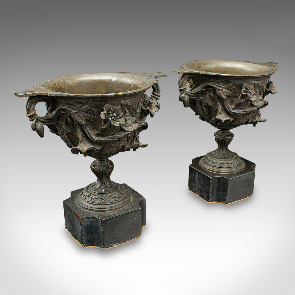 Pair Of Antique Drinking Cups, Italian, Bronze, Goblets, Grand Tour, Victorian