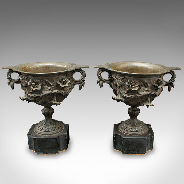 Pair Of Antique Drinking Cups, Italian, Bronze, Goblets, Grand Tour, Victorian
